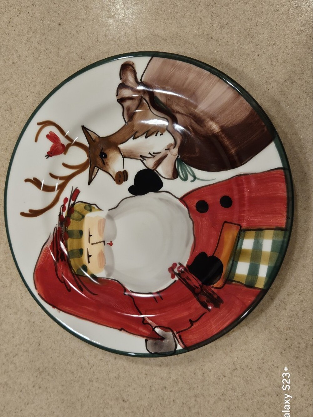RARE LE 2019 VIETRI OLD ST NICK SANTA REINDEER BIRD CHRISTMAS SALAD ACCENT PLATE